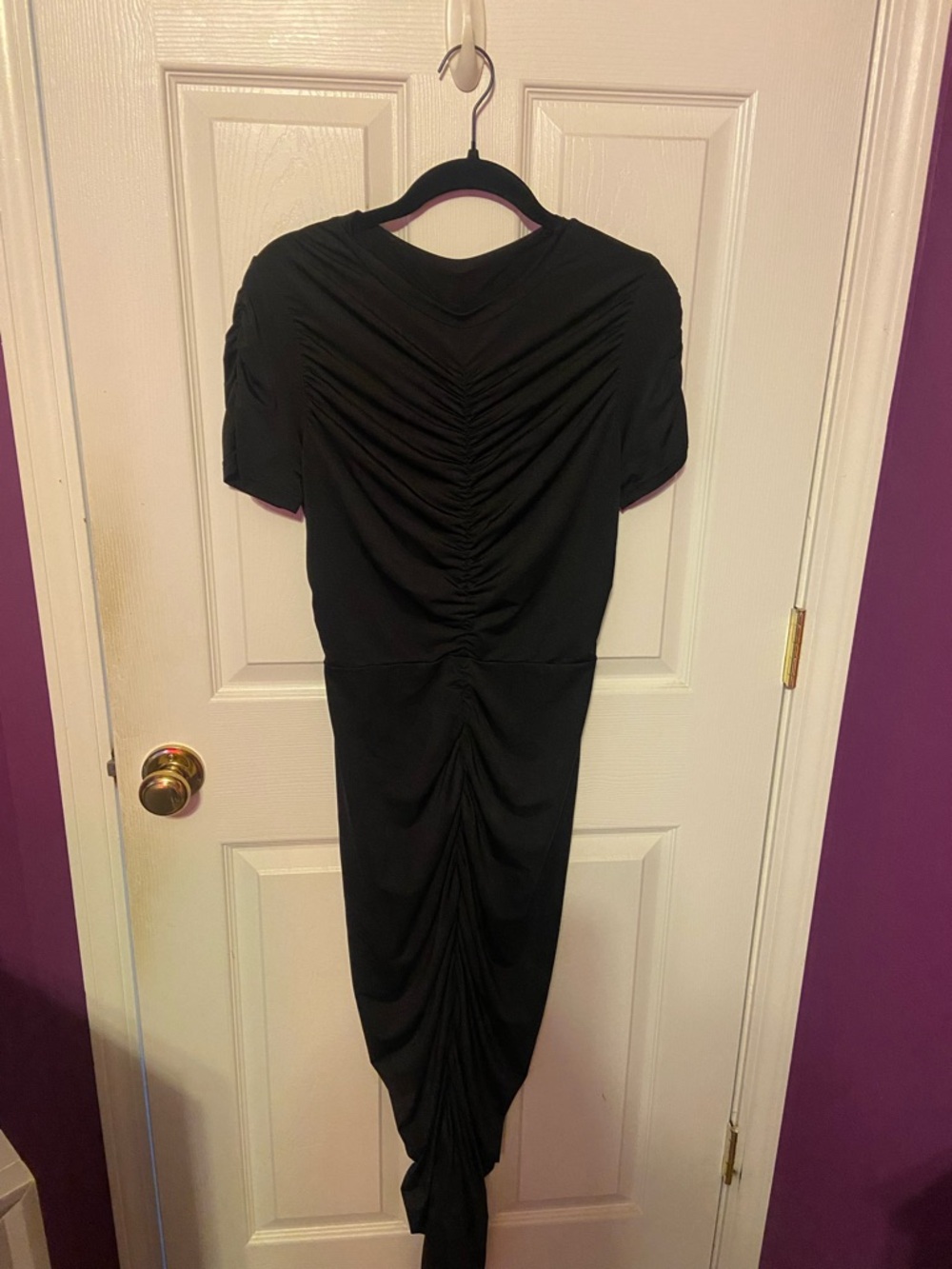 Black Ruched Midi Dress with Gathered Back